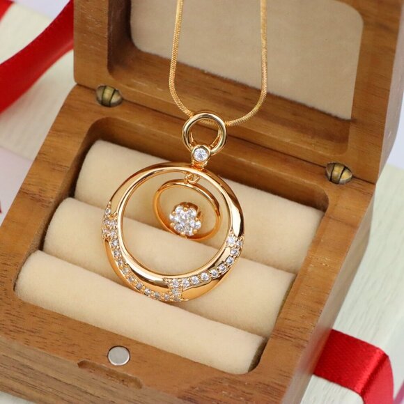 "Rose Gold Circular Pendant with Floating Crystal Flower Design, XPPT1487 - Picture 7 of 12